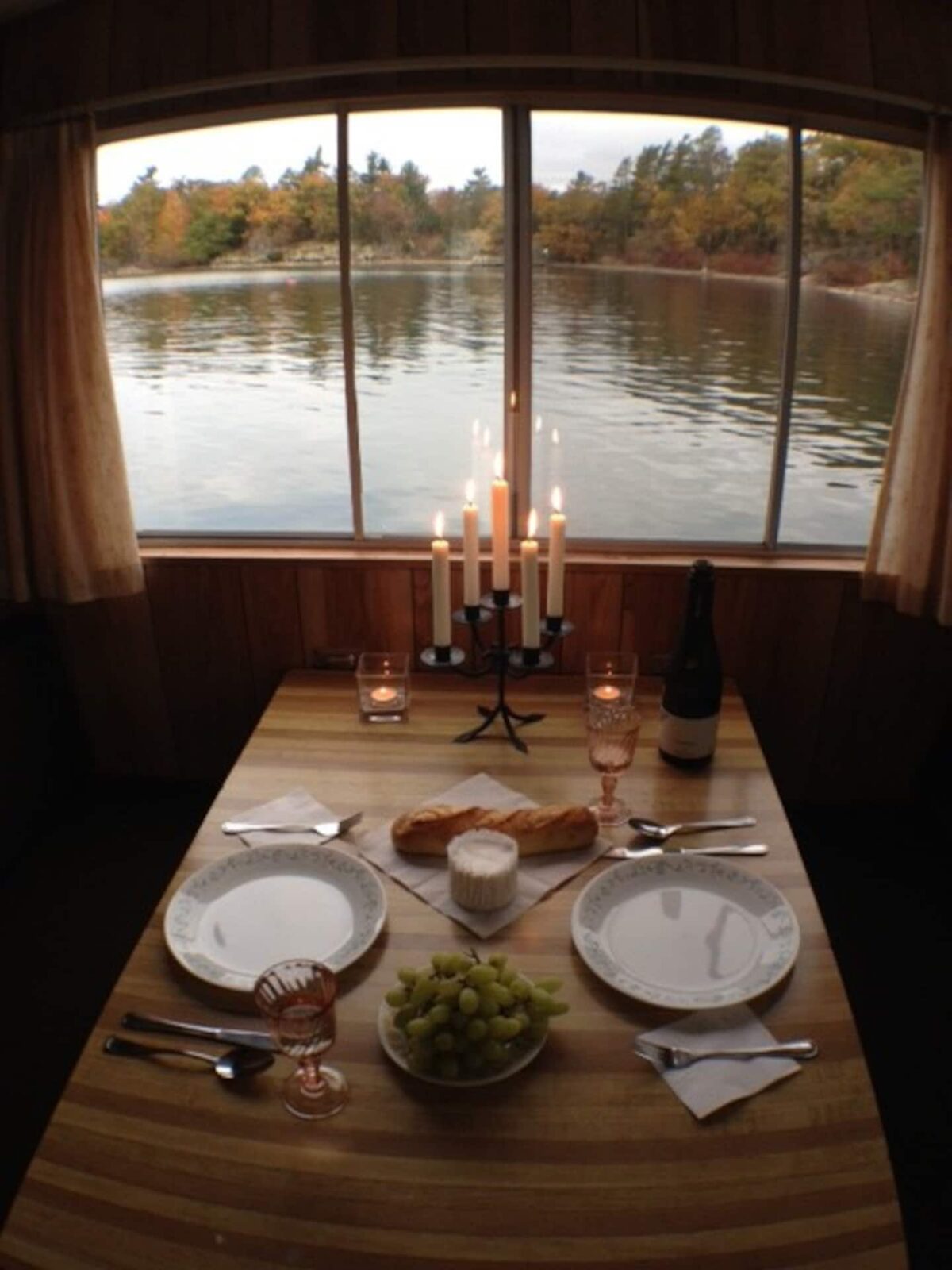 boat interior with dinner table